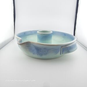 Tumbleweed Pottery chicken roaster Stoneware Blue Aqua Drip Glaze Beer Chicken